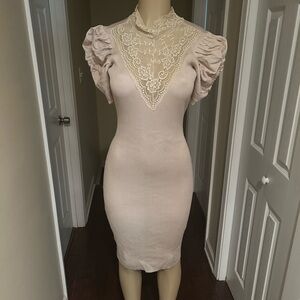 Elegant Cream stretchy sweater dress